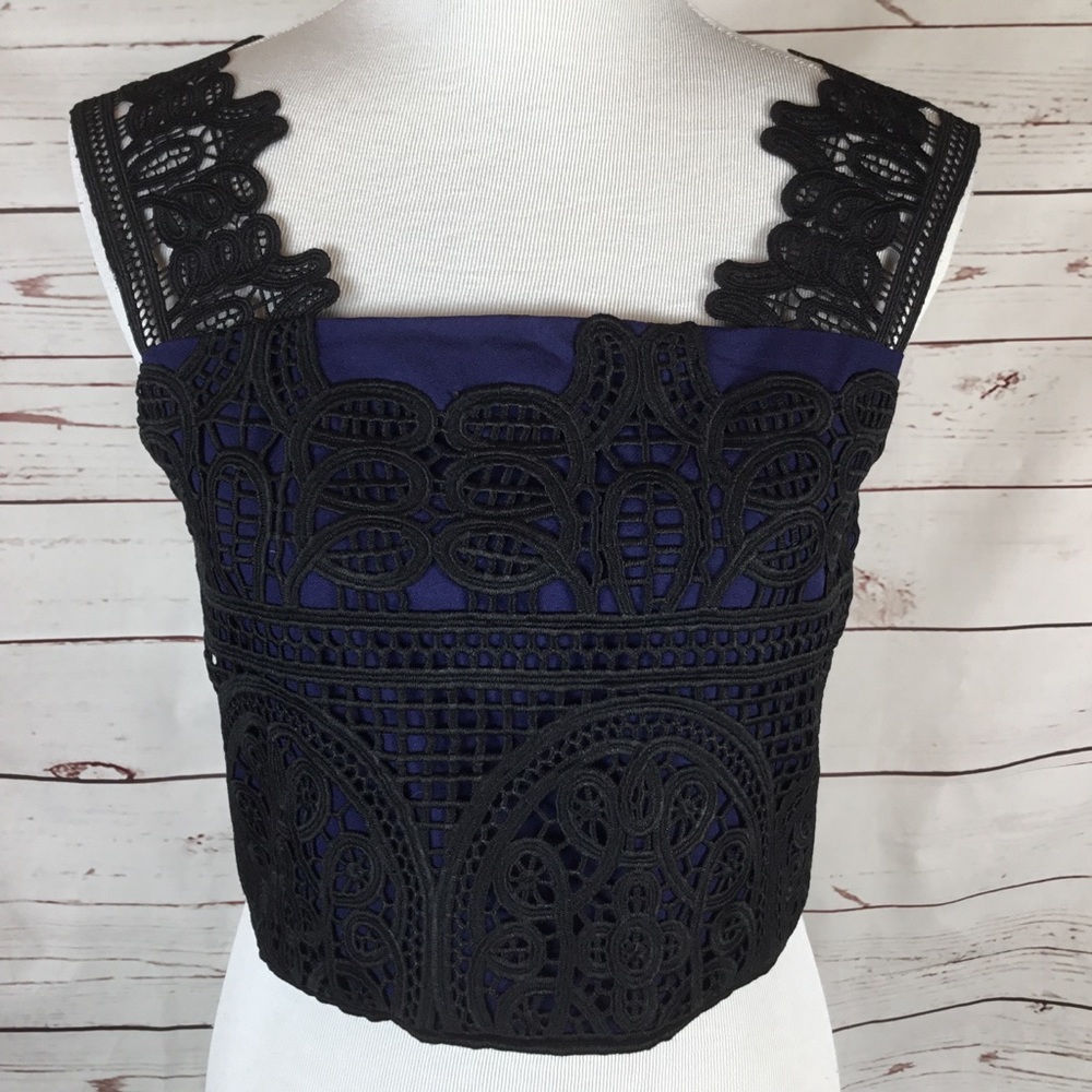 NWT Few Moda New‎ York Lace Top Black & Blue Crop